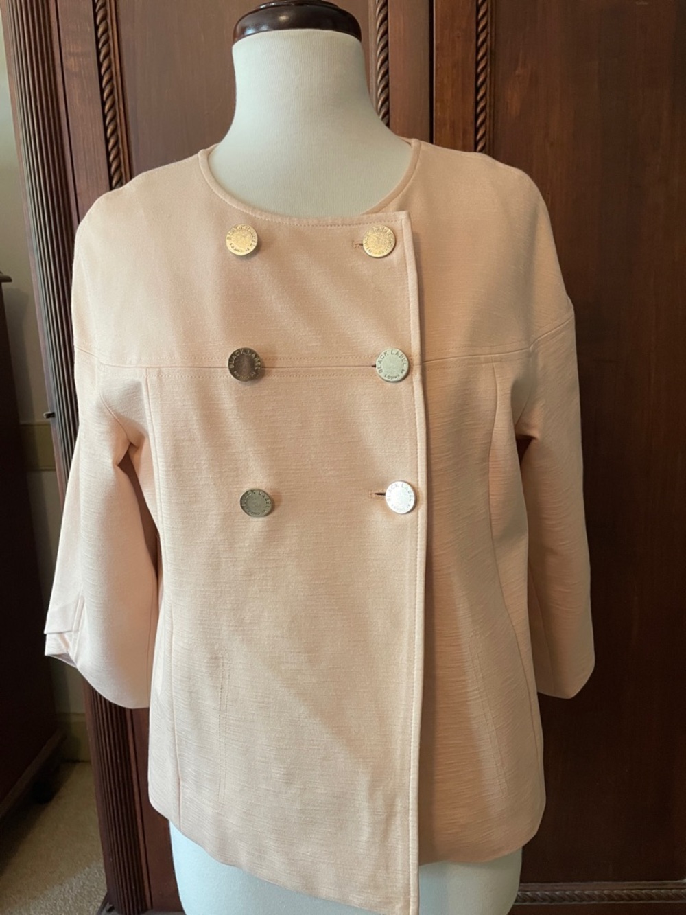 Chico's Beige Collarless Double-Breasted Jacket